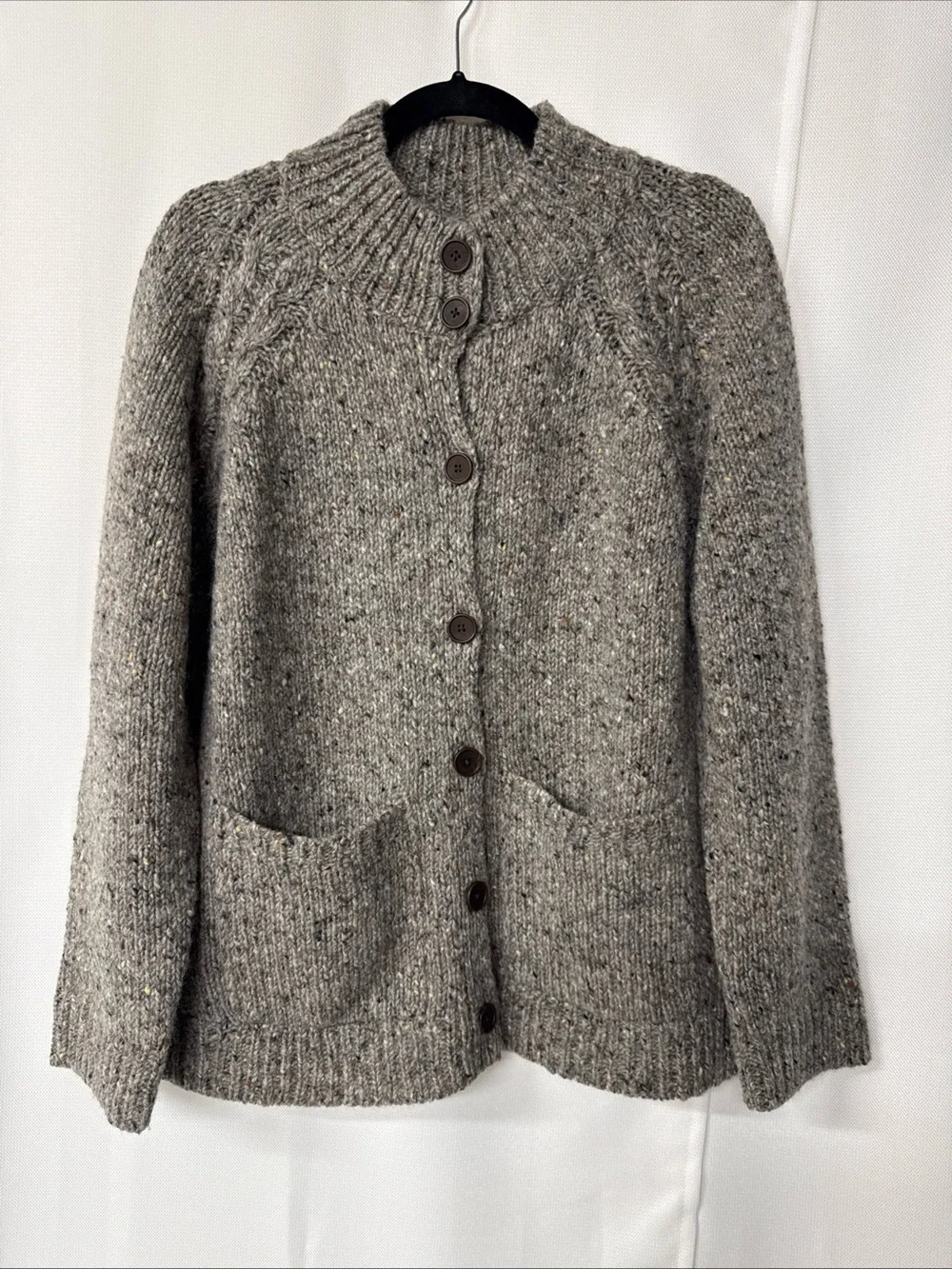 Celtic & Co. Donegal Funnel Neck Cardigan Jumper ‎ Sweater Sz M 100% Wool Gray